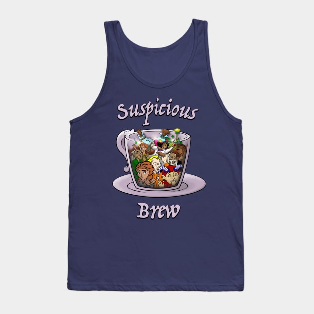 Suspicious Brew Tea Cup Design Tank Top by HappyRaptorGames